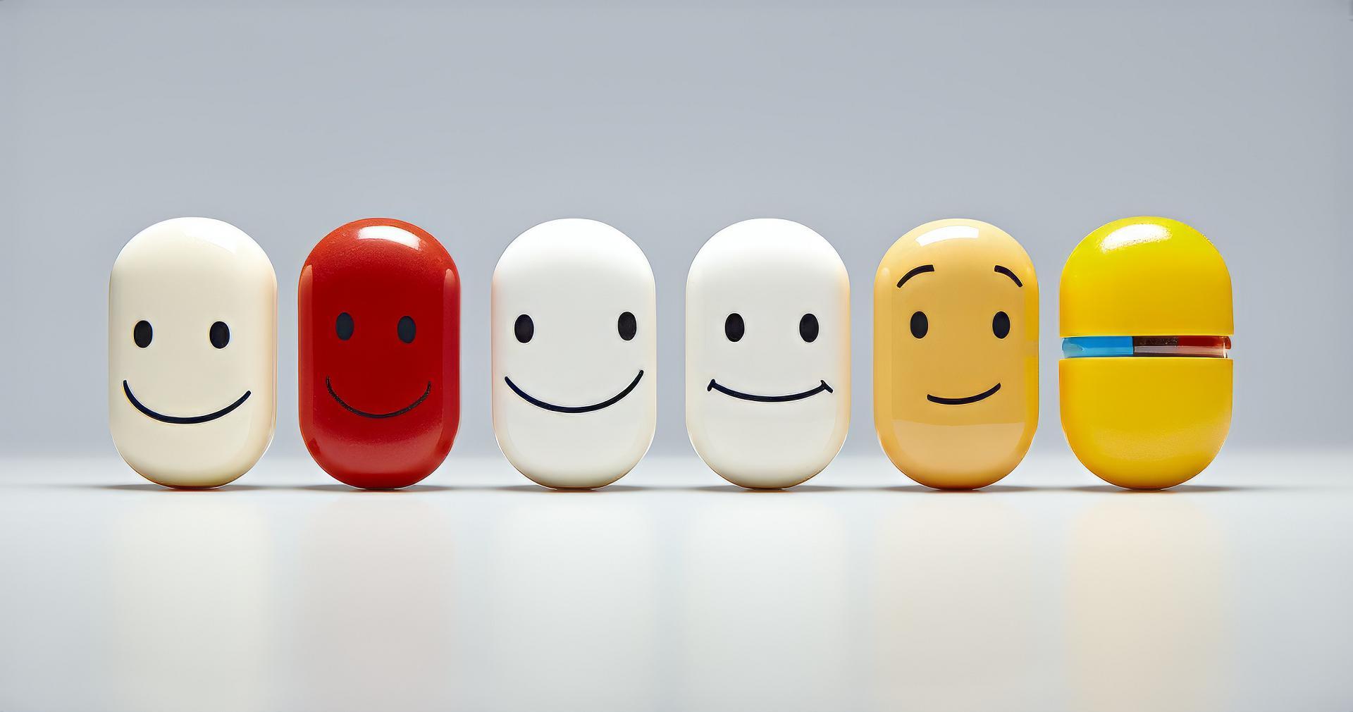 Illustrasjon av piller som smiler.